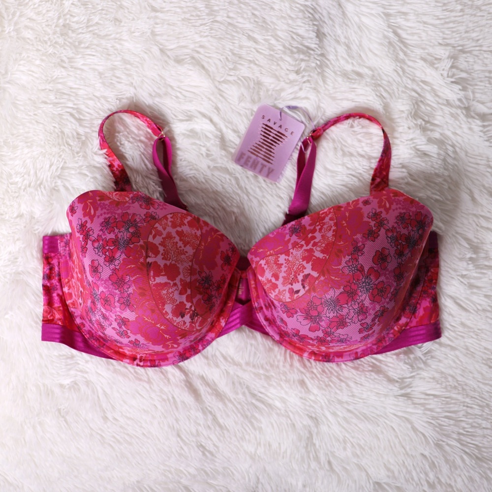 Savage X Fenty Pink Floral TShirt Bra 46DDD